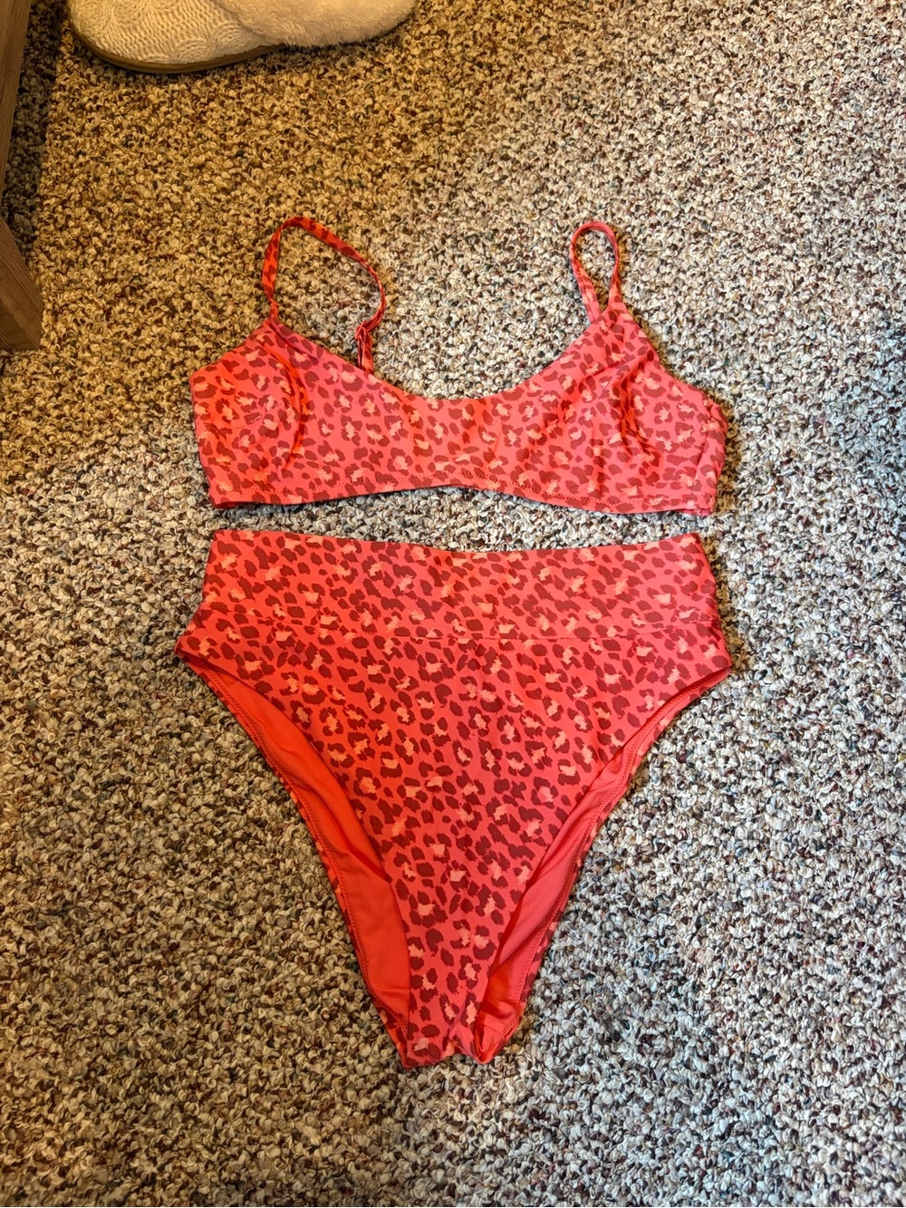 aerie Coral Leopard Print Bikini Set